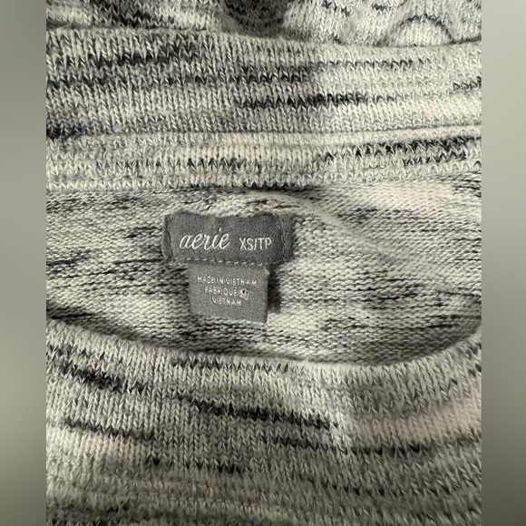 Aerie Knitted Crop Sweater Slouchy Flared Sleeves Drawstring Hem Gray Women's XS - Picture 6 of 8